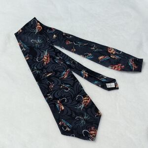 Field & Stream Dark Navy Silk Tie with Multicolor Boat Pattern